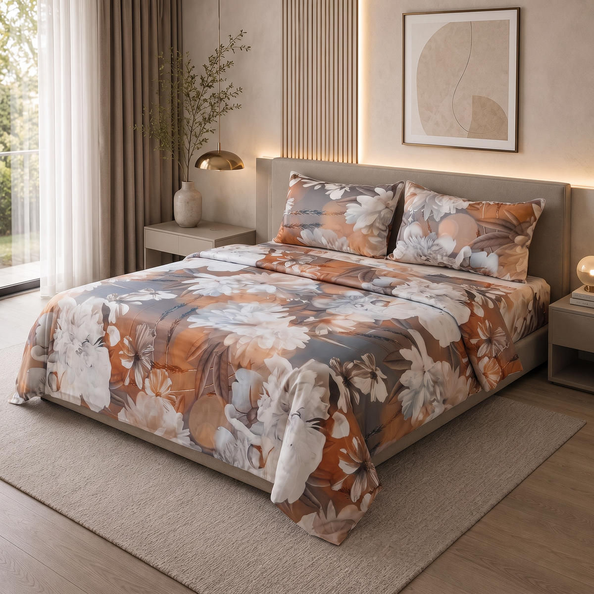 Collection de parures de lit en satin de coton Konfohome, ensembles 6 pièces pour lit 2 places 180x200 Image