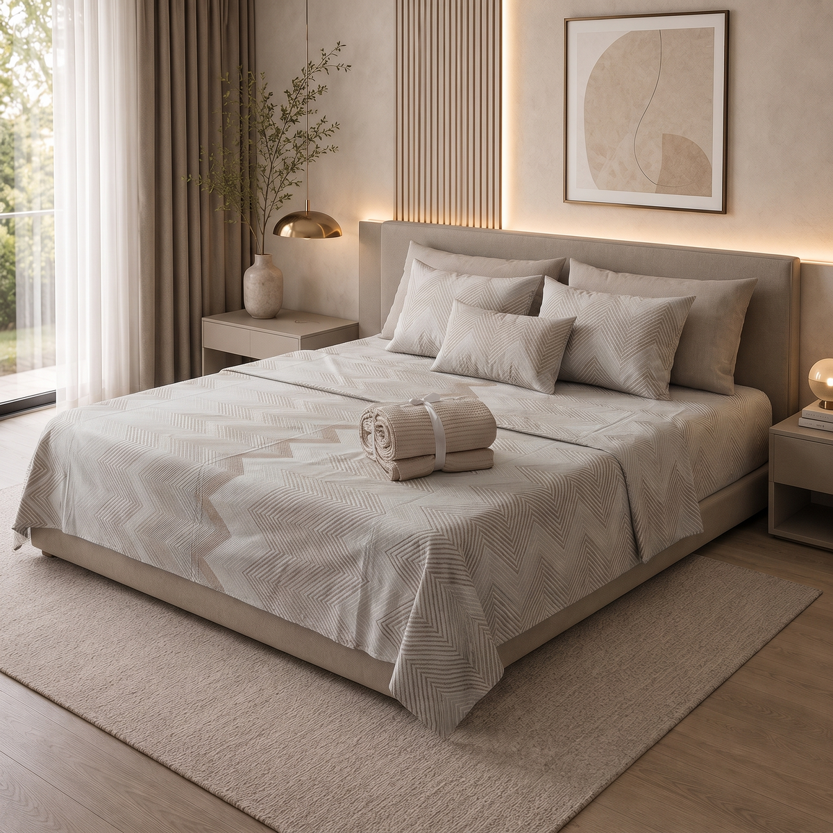 Parure de Lit 100% Coton 6 Pièces — 240x260 Modèle 3