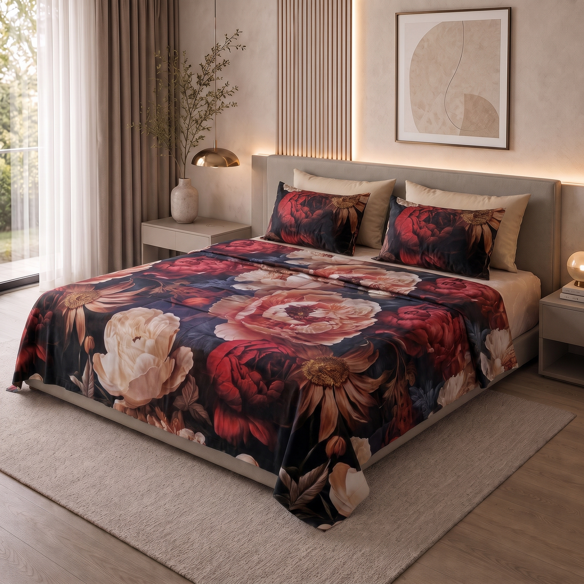 Parure de Lit Satin de Coton 6 Pièces — 240x260 Modèle 9