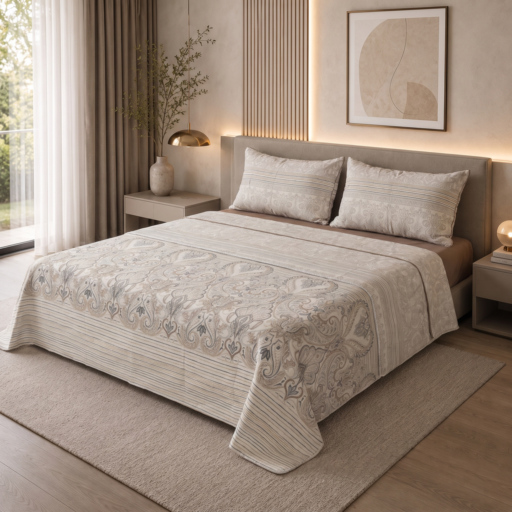 Parure de lit satin de coton 6 pièces modèle 3, linge de lit 2 places Konfohome avec drap housse 180x200